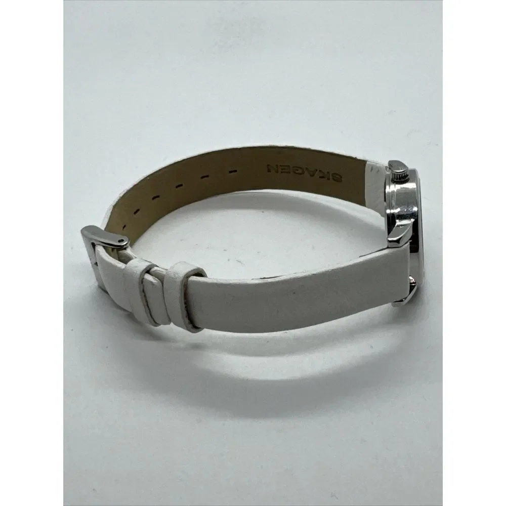 Skagen PRSK1010 Women's White Leather Analog Dial Quartz Wrist Watch JNA978